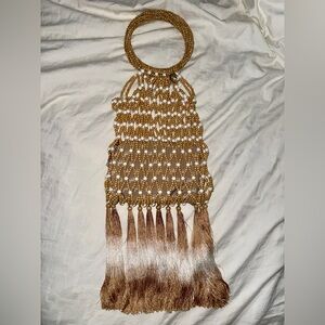 Bohemian Beaded Macrame Bag with Tassels